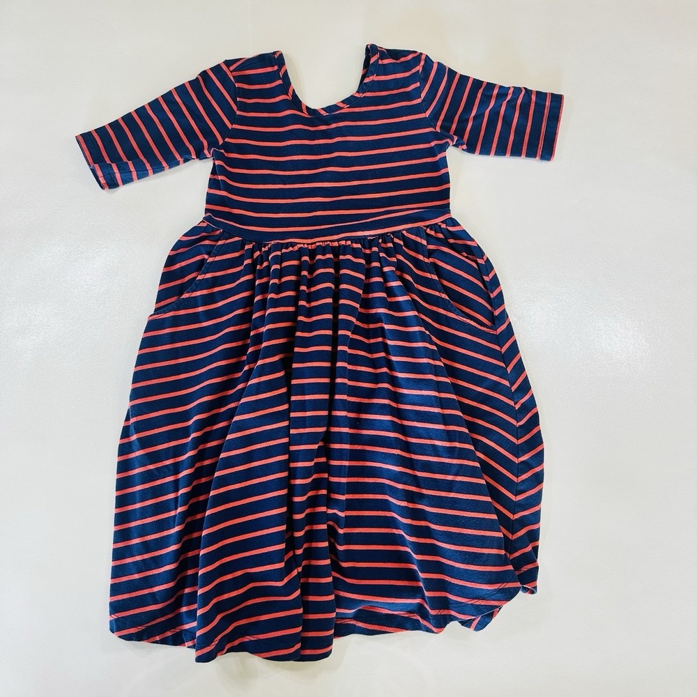 Hanna Andersson Girls Striped Skater Dress Size 6-7 Navy,‎ Red